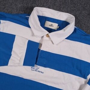 100 Thieves Rugby Polo Shirt Mens Large Blue White Striped Long Sleeve READ
